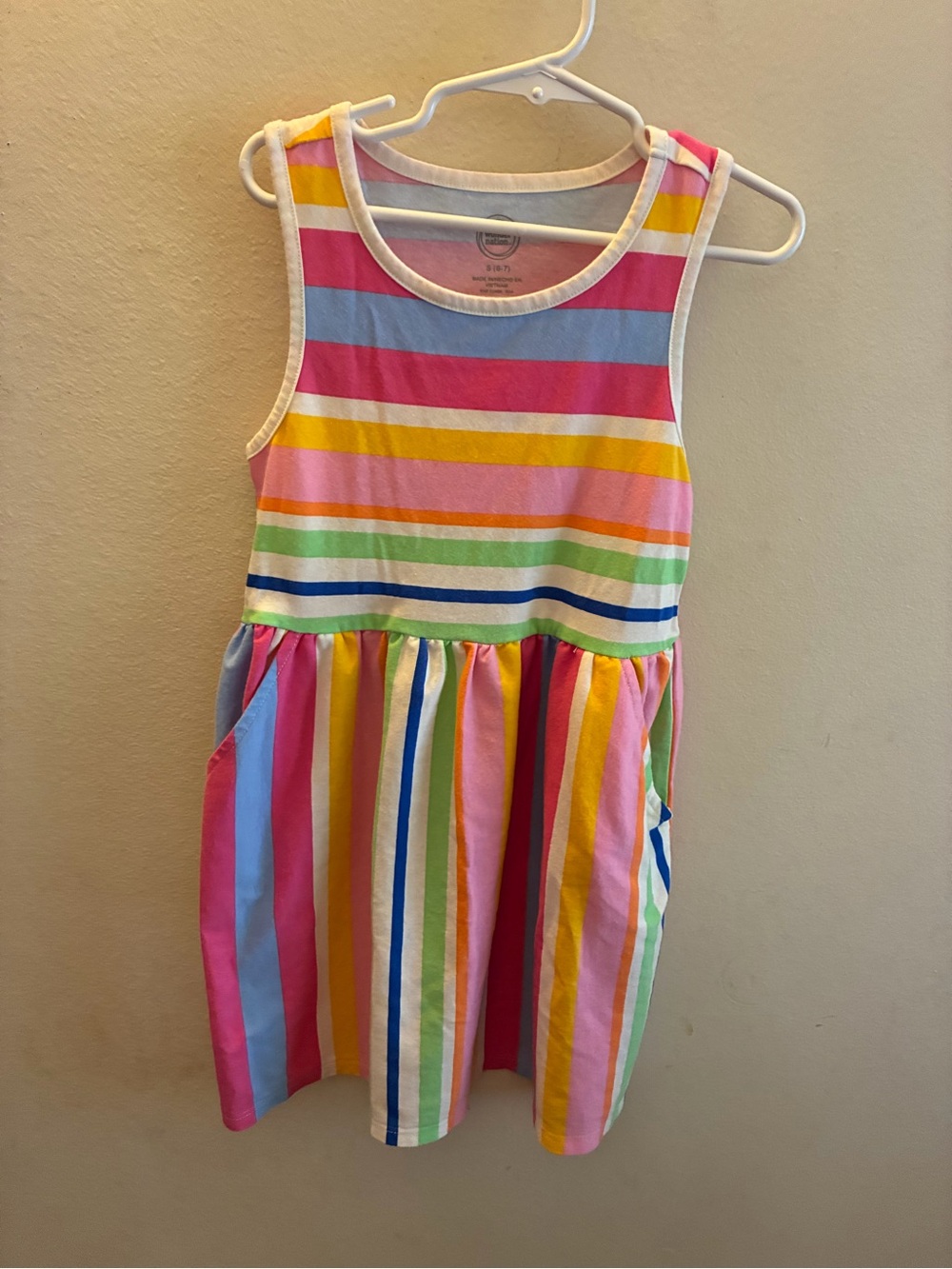 Girls Rainbow Stripe Sleeveless Dress